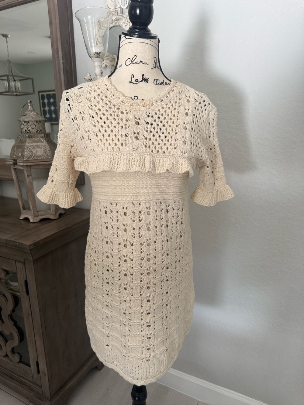 Zara Cream Knit Crochet Dress